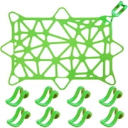 Dishwasher Net 9.8 x 14.5 Inch Stretchable Silicone Mesh with 8 Adjustable Hooks to Prevent Plastic Bowls, Bottle and Cups from Tipping Over Suitable for Most Types of Dishwashers (Green)