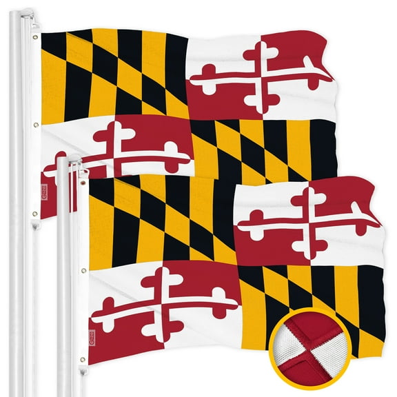 G128 2 Pack: Maryland MD State Flag | 5x8 Ft | ToughWeave Series Embroidered 600D Polyester | Embroidered Design, Indoor/Outdoor, Brass Grommets