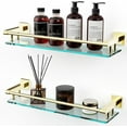 thumbnail image 7 of Glass Shelf for Bathroom, 20 Inch Tempered Glass with Brushed Gold Stainless Steel Railing, Floating Glass Shelves Sink Over Toilet Modern Bathroom, 7 of 7