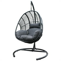 Hanging Egg Chair, Outdoor Egg Chair With Round Stable Base, Large Base, Soft Cushion, Outdoor & Indoor Wicker Swing Chair For Courtyard, 45x36.2x72.83in