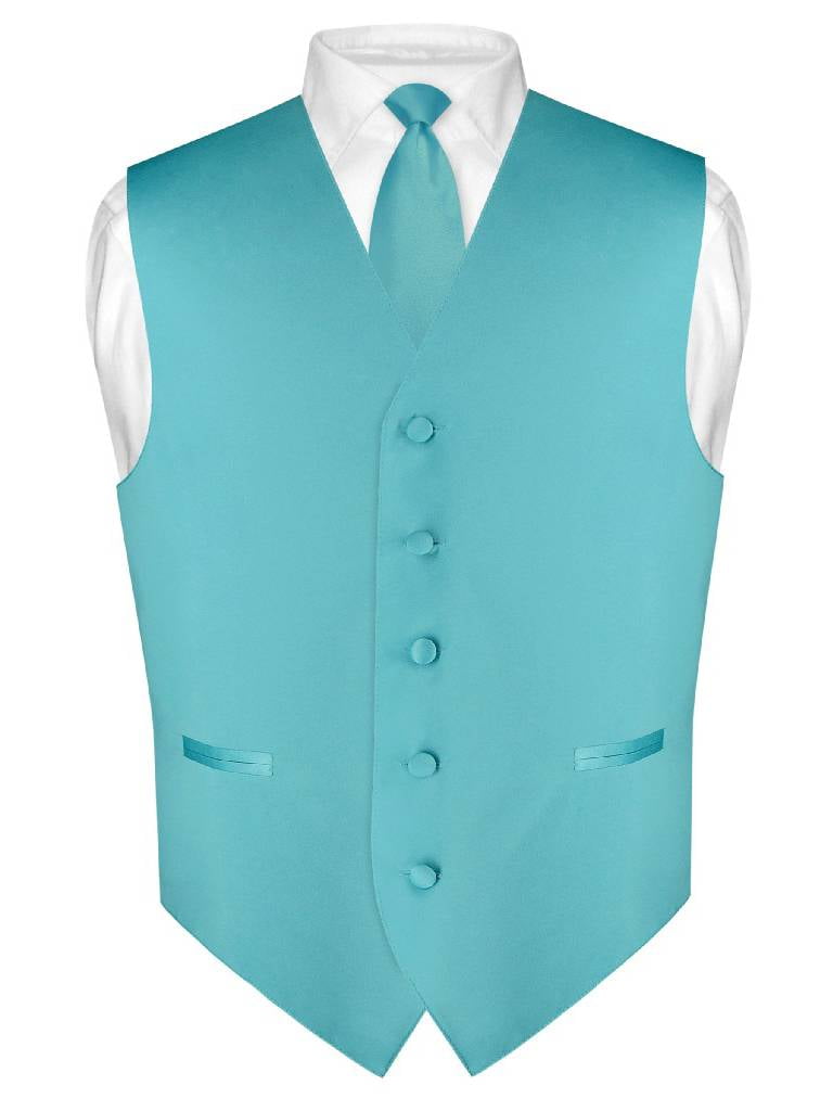 Vesuvio Napoli - Men's Dress Vest & Skinny NeckTie Solid Turquoise Aqua ...