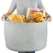 STOZU XXL Cotton Rope Basket (22"x14"), Light Gray, 100% Cotton, Blanket Holder, Toy Storage, Pillow Basket, Laundry Bin, Baby Hamper