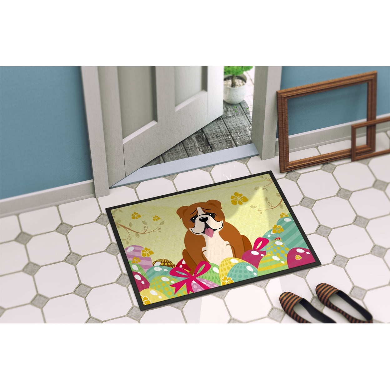 Carolines Treasures BB6120JMAT 24 x 36 in. Easter Eggs English Bulldog Red White Indoor or Outdoor Mat