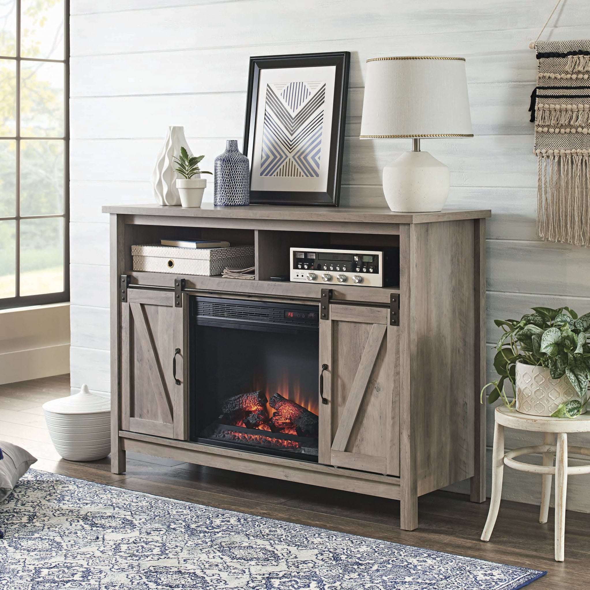 Better Homes and Gardens Modern Farmhouse TV Stand for TVs up to 60" Rustic Whi 
