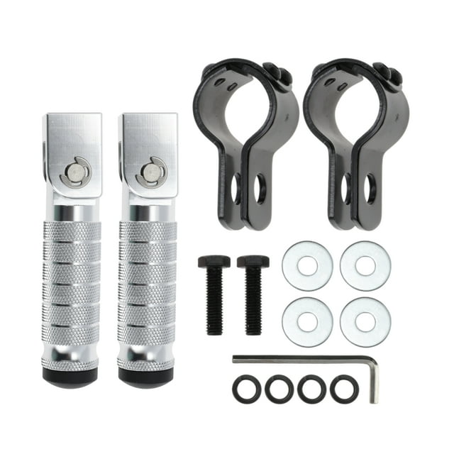 Reposa pies de motocicleta Unique Bargains 4.8" trasero de aleación de aluminio tono plateado 2 Pcs con tornillo M8 y kit de instalación de abrazadera de tubo