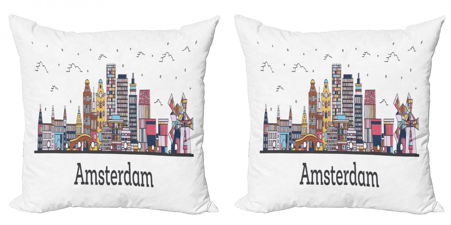 Amsterdam Throw Pillow Cushion Cover Pack Of 2 Buildings In A Panoramic View Netherlands Culture Cityscape Landmarks Zippered Double Side Digital Print 4 Sizes White And Multicolor By Ambesonne Walmart Com Walmart Com