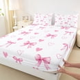 thumbnail image 4 of Erosebridal Girls Bow-Tie Full Size Sheets, Kawaii Love Hearts Bed Sheets, White Pink, 1 Flat Sheet, 1 Fitted Sheet and 2 Pillowcases, 4 of 5