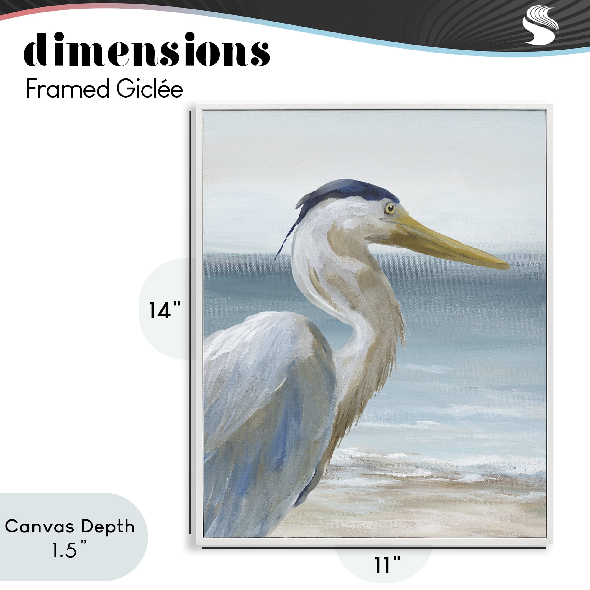 Stupell Industries Right Gazing Heron White Framed Giclee Art, design by Nan