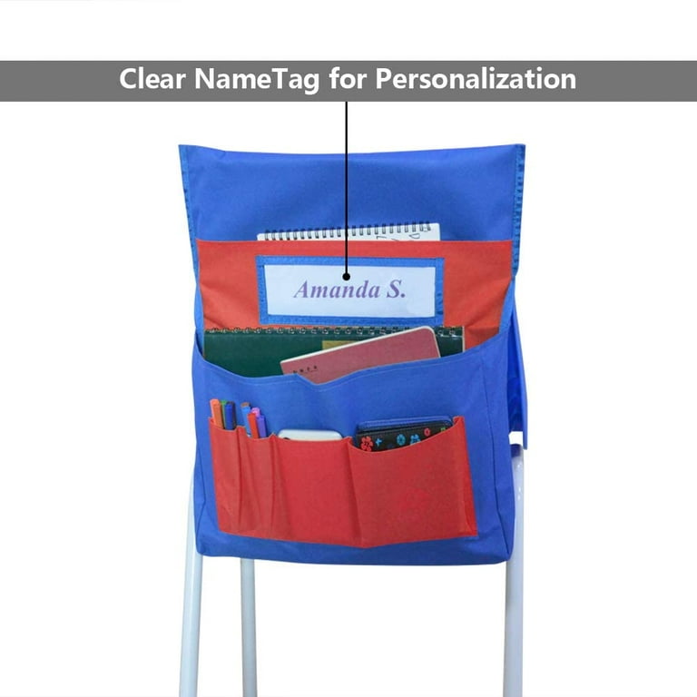 Eamay Chairback Buddy Pockets Chart Kids School Supplies Seat Sacks Seat Storage Organizer for Classroom Chairs Blue and Red