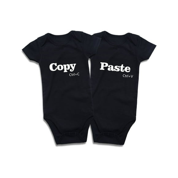 Twins Baby Bodysuits Clothes Boys Girls Short Sleeve Outfits - Copy and Paste (Black 02, 0-3 months)