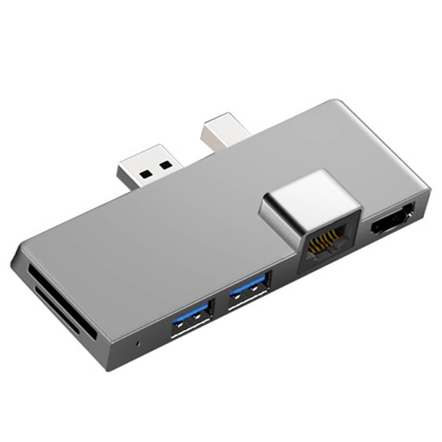 Estación de acoplamiento USB jinwen 6 en 1 con LAN 2 puertos USB 3.1 lector de tarjetas plata