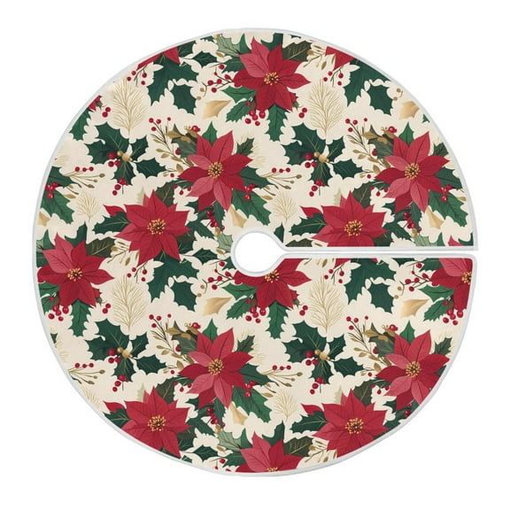 Ryvnso Christmas Tree Skirt Poinsettias Holly Flower Xmas Tree Skirts Ornament Home Decorations 35.4"