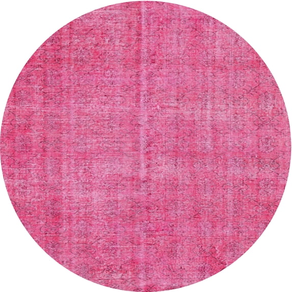 Ahgly Company Machine Washable Indoor Round Traditional DeepPink Area Rugs, 3' Round