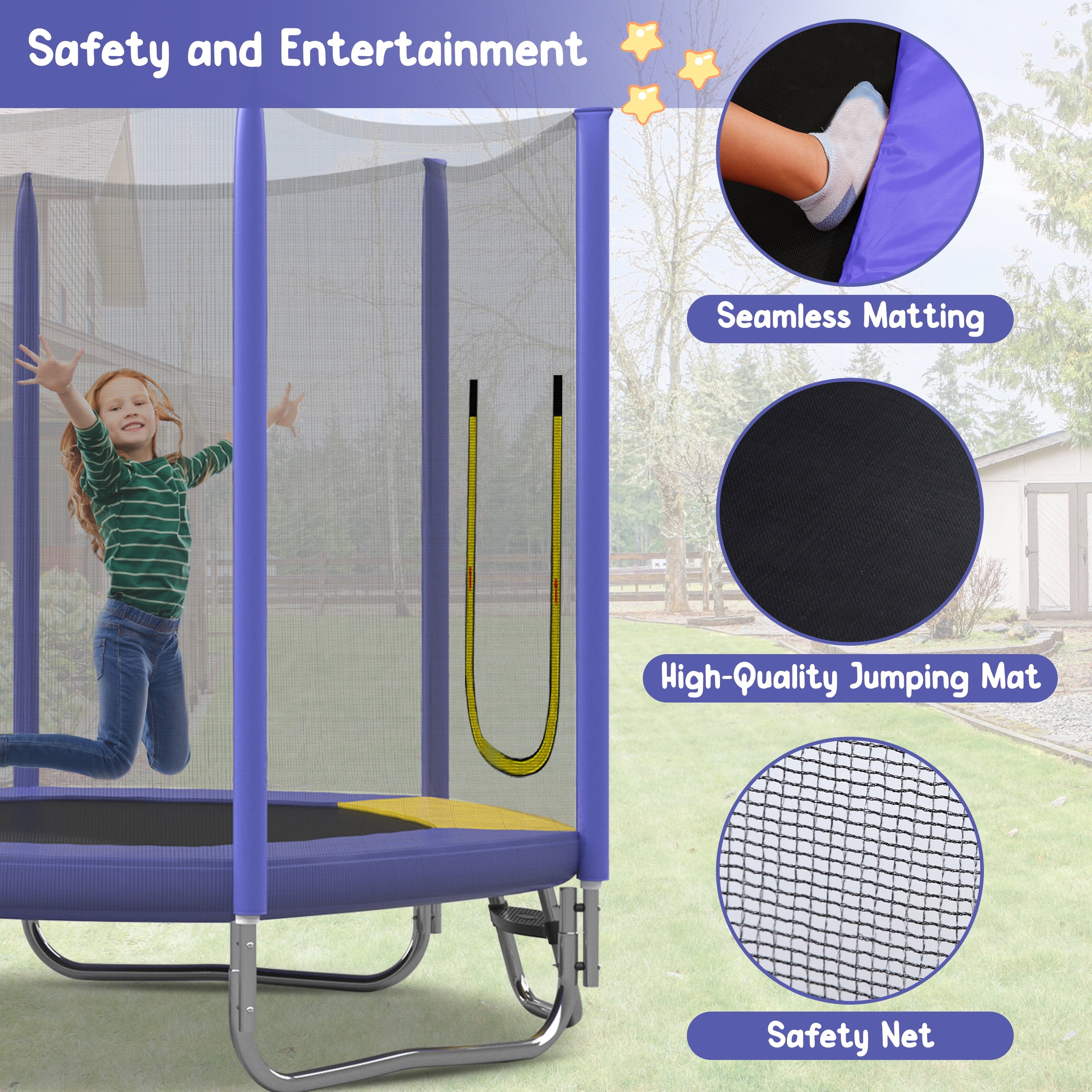 7ft Kids Trampoline with Slide, Small Toddler Trampoline with Ladder for Kids, SEGMART Indoor Outdoor Trampoline with Enclosure Net, Spring Pad for Backyard