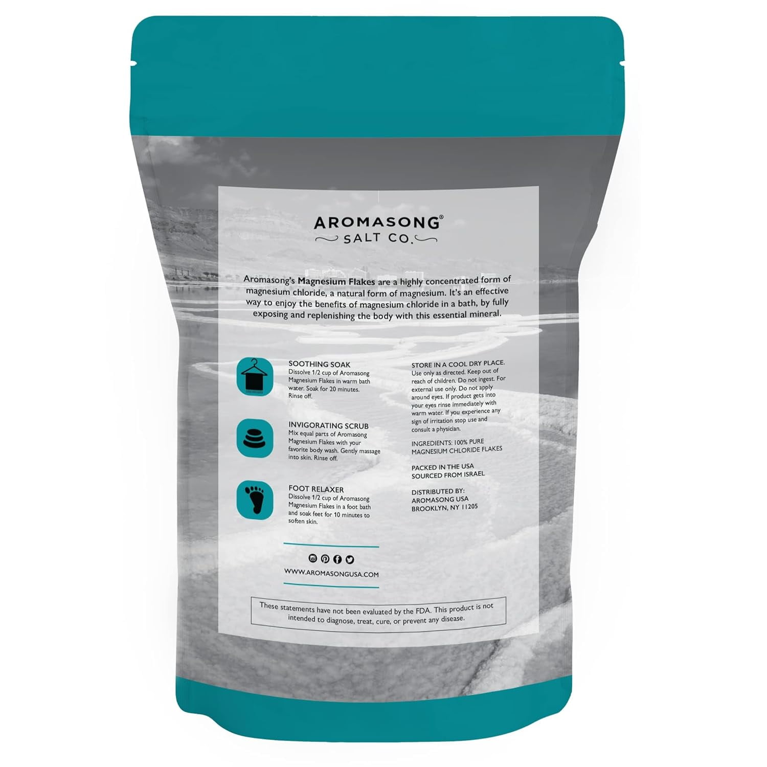 Aromasong Raw Magnesium Flakes for Bath, Dead Sea Magnesium Chloride Bath Salt, Unscented Mineral Soak, 12 lb