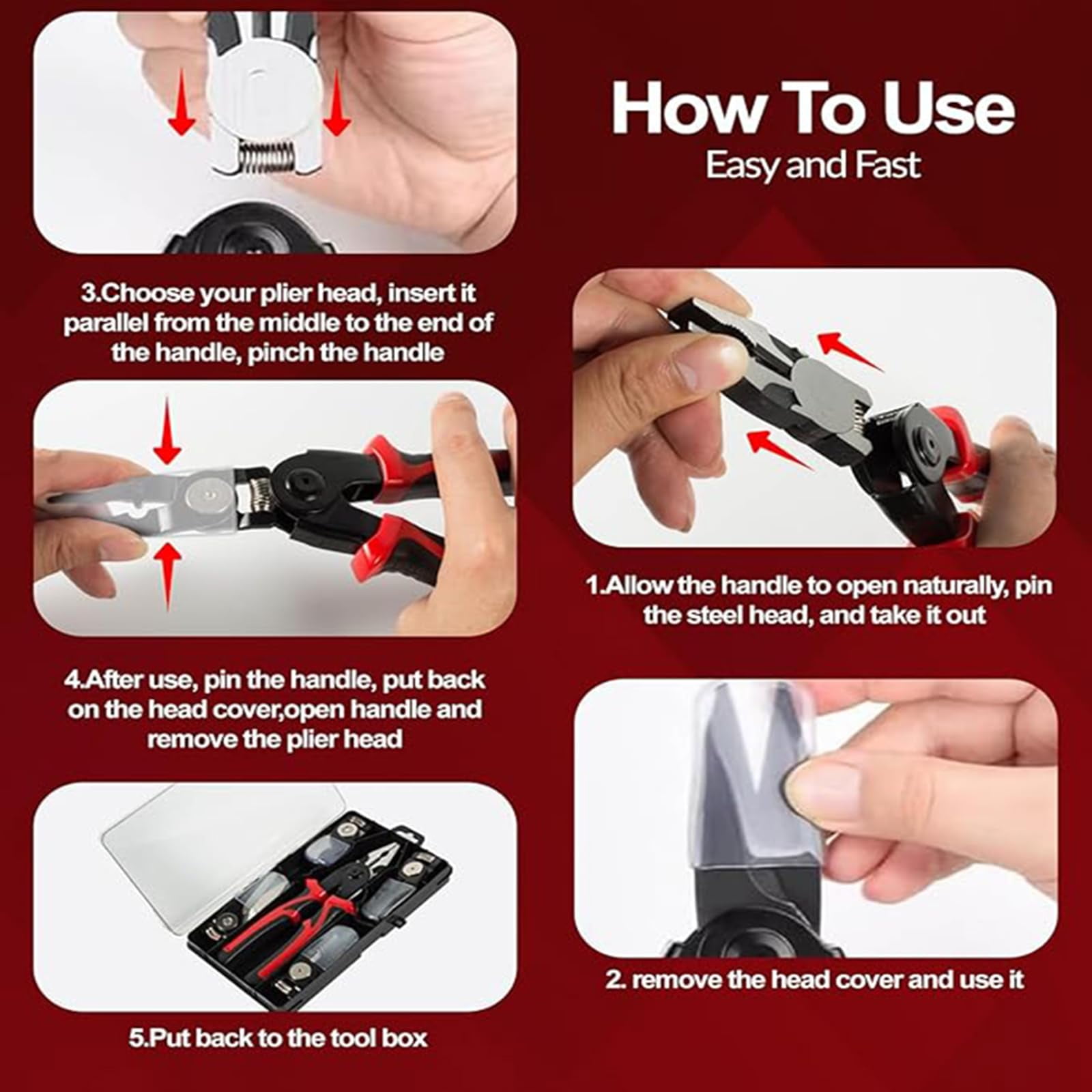 5 In 1 Multifunctional Pliers Set, Includes Cable shear, Stripping pliers, Wire-cutter, crimping pliers, lron sheet scissors