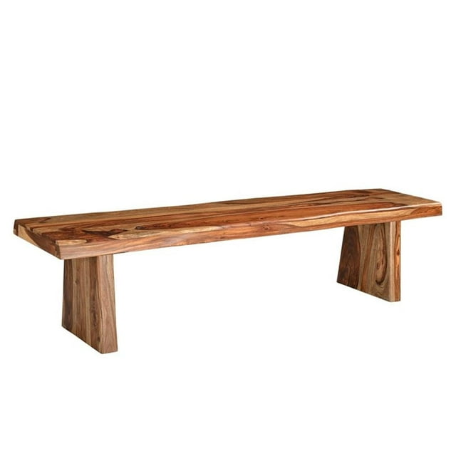 Pemberly Row Mid-Century 75" Live Edge Solid Wood Dining Bench in Brown