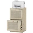 thumbnail image 1 of CoSoTower 2 Drawer Filing Cabinet with Lock, Boho File Cabinet for A4 Letter Size Files with Decorative Rattan Accents, Oak, 1 of 7