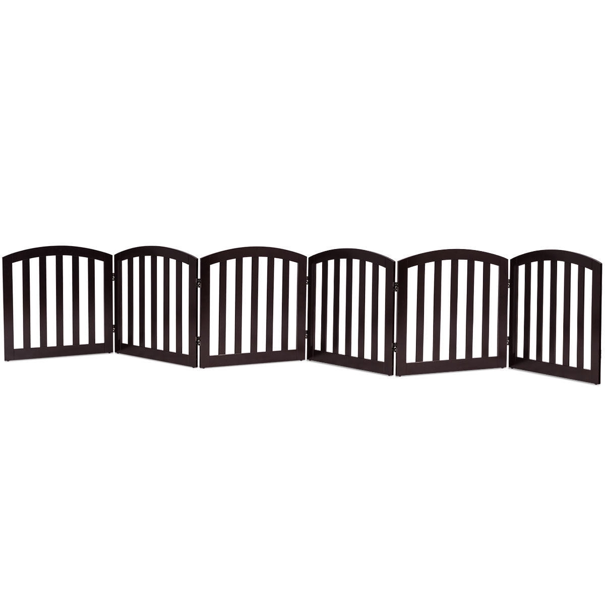 Gymax 24'' Configurable Folding Free Standing 6 Panel Wood Pet Dog Safety Fence Brown