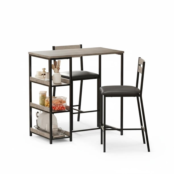 Juego de Comedor de 3 Piezas para Espacios Pequeños - Mesa de Bar Moderna Rectangular con 2 Taburetes, Estructura de Metal Resistente, Ideal para Apartamento, Cocina, Desayunador o Café en Casa