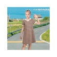 thumbnail image 4 of Sunny Fashion Girls Dress Brown Striped Short Sleeve Knit Daily School Straight Loose Basic 6 Years, 4 of 7