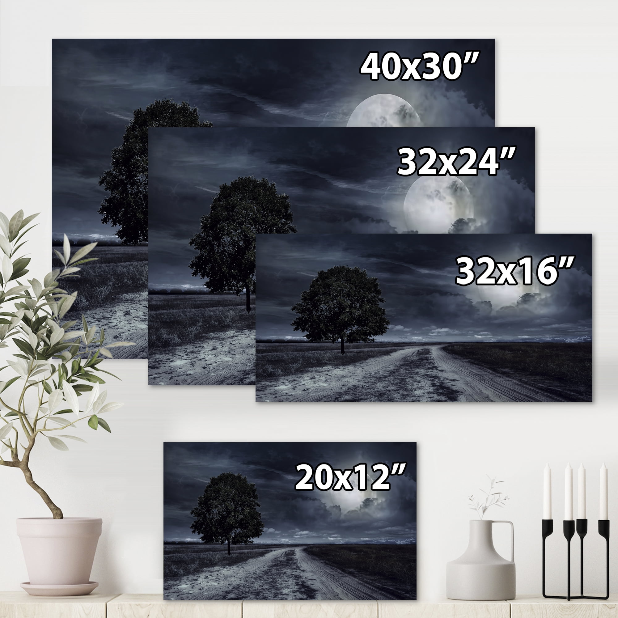 Designart ' A Full Moon Over Paved Road ' Nautical & Coastal Canvas Wall Art Print