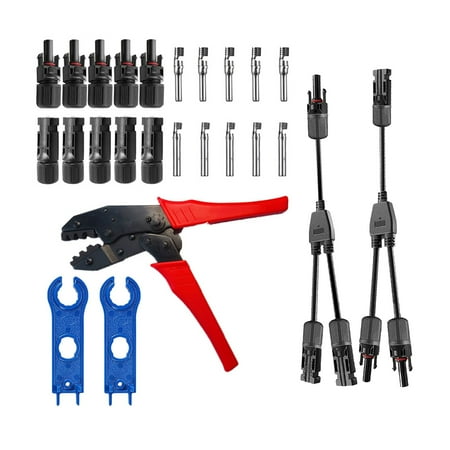 

Htovila 5 Pairs Male/Female Solar Panel Cable Connectors with Crimping Pliers 1 to 2 Branch Y Type Branch Connector Spanner Assembly Tool for PV System IP67 Waterproof DIY Cable Accessories Tool
