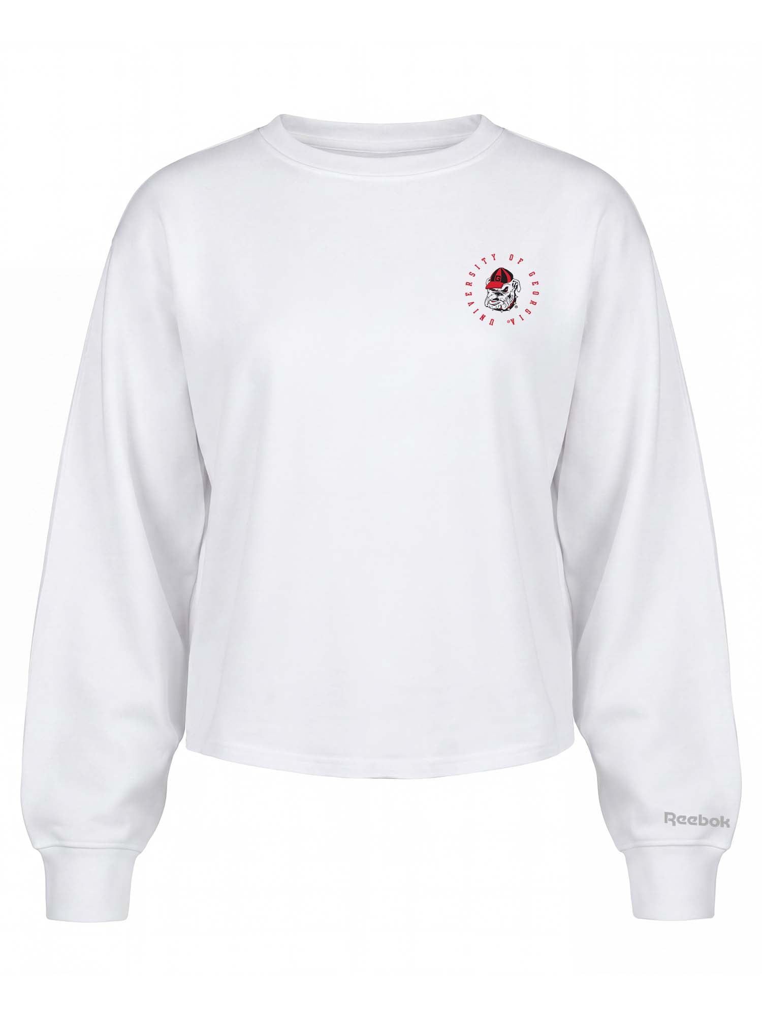 Georgia Bulldogs Reebok Womens White Heavyweight Cotton Long Sleeve Pullover