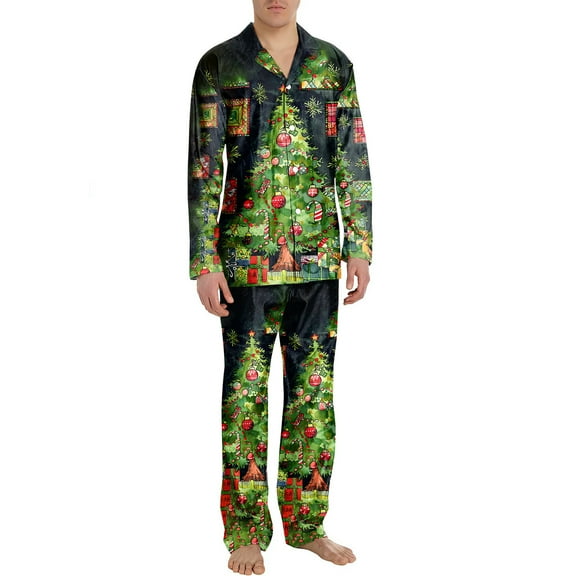 uublik Pajamas for Men Set Button Down Long Sleeve and Pants Sleepwear Soft Christmas Lounge Pj Sets, Multicolor