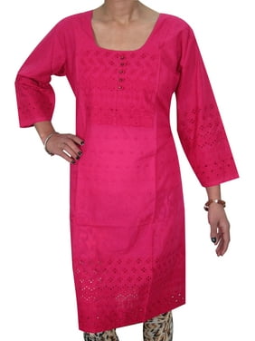 Mogul Woman's Pink Tunic Dress Kurta Cotton Long Kurti Dress