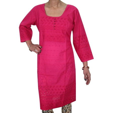 Chudidar Kurta Dress - Mogul Woman's Pink Tunic Dress Kurta Cotton Long Kurti Dress