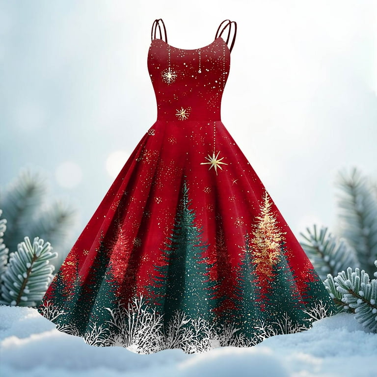 Women's Christmas Print Sexy Strapless Gothic Cocktail Dress