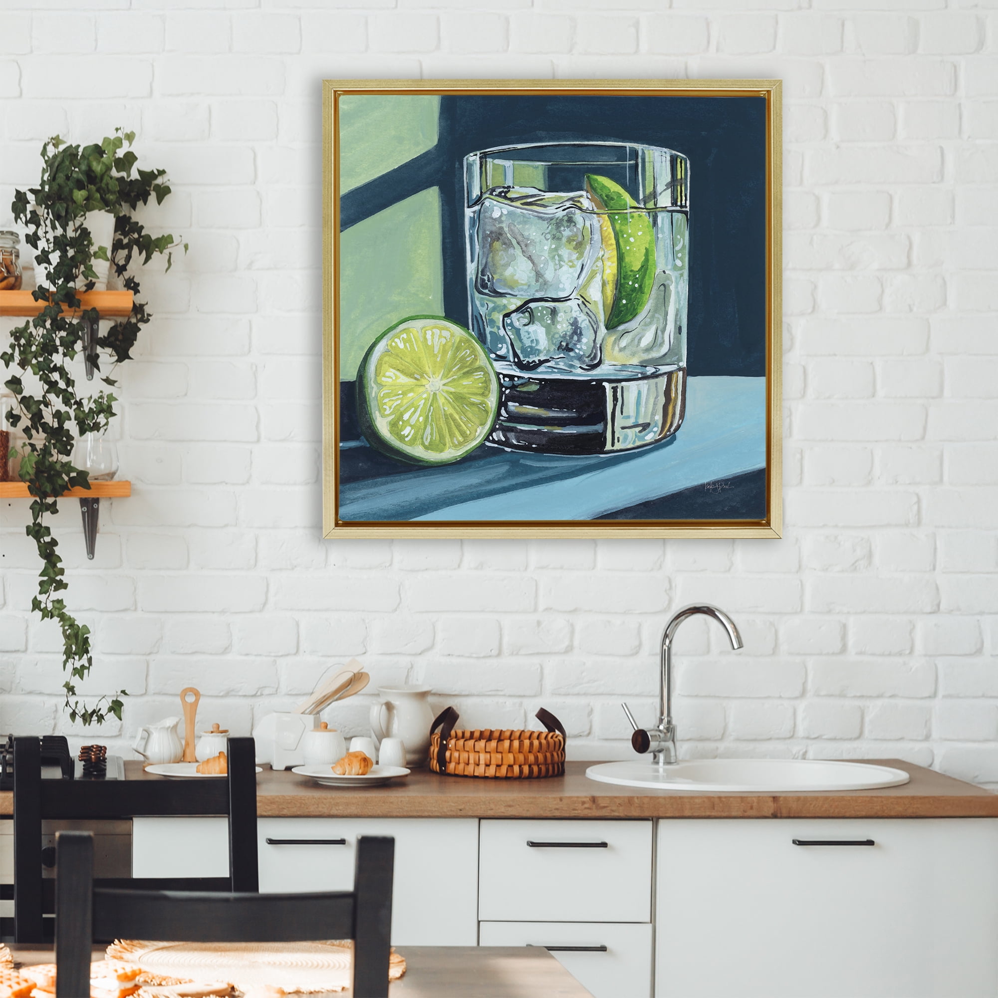 Stupell Industries Lime & Gin Tonic Cocktail Gold Framed Floater Canvas Wall Art, design by Kate Jarvik Birch