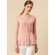 thumbnail image 3 of Allegra K Día de San Patricio Top De Peplum De Punto Jersey Acanalado De Manga Larga Con Cuello En V Para Mujer Rosa L, 3 of 6