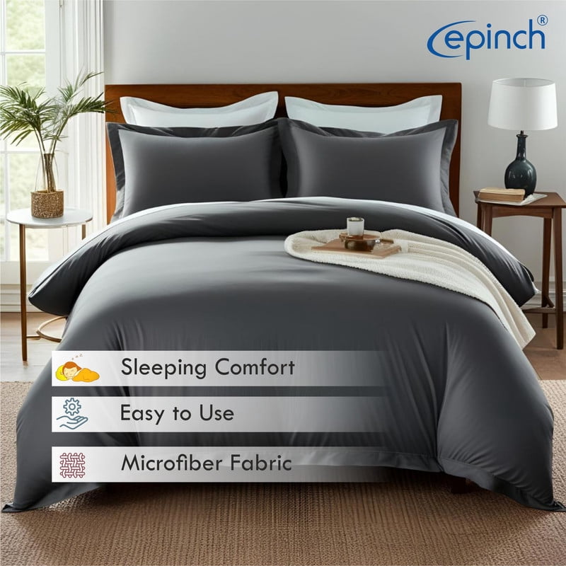 3 Sided Zipper Duvet Cover Set Easy to Use Home & Hotel Soft Microfiber 3 PCS 1-Duvet Cover & 2- Pillow Sham No Comfoter Oversized King_98 X 120 Inch