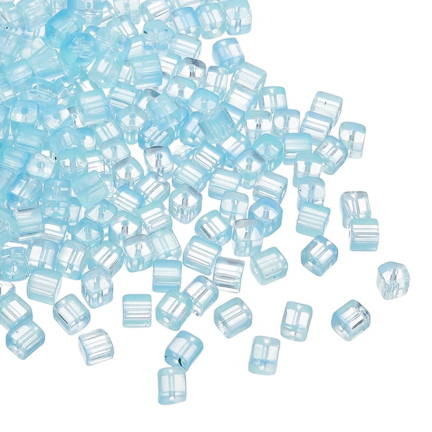 Uxcell 500 Pcs Perlas de cubo de cristal, 7mm de vidrio transparente facetado, cuentas espaciadoras para manualidades de joyería DIY para pulseras, aretes y collares, azul claro