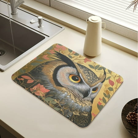 

Wobogo Owl Leaves Yellow Pattern Dish Drying Mats Diatomaceous Earth Super Absorbent Non-slip Rubber Sole 19.7×15.7in