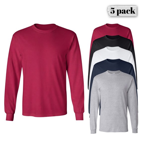 Hanes Beefy-T Long Sleeve T-Shirt for Men, Durable Crew Neck Mix Color Arts & Crafts Tee 5-Paack S