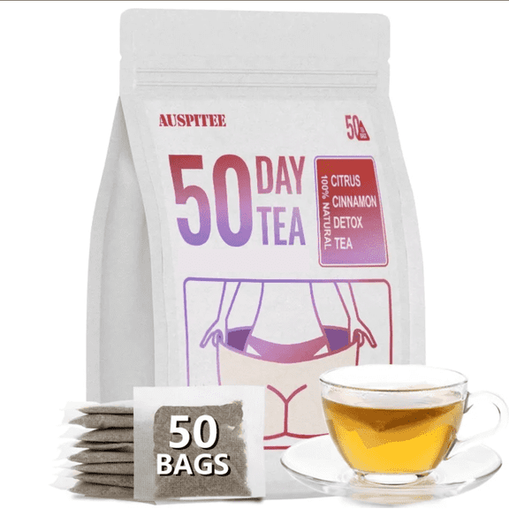 AUSPITEE Cinnamon Botanical Active Tea Bags, 10 Herbal Formula, Oil Reducing Tea for Liver, 50 Tea Bags(3.53OZ)