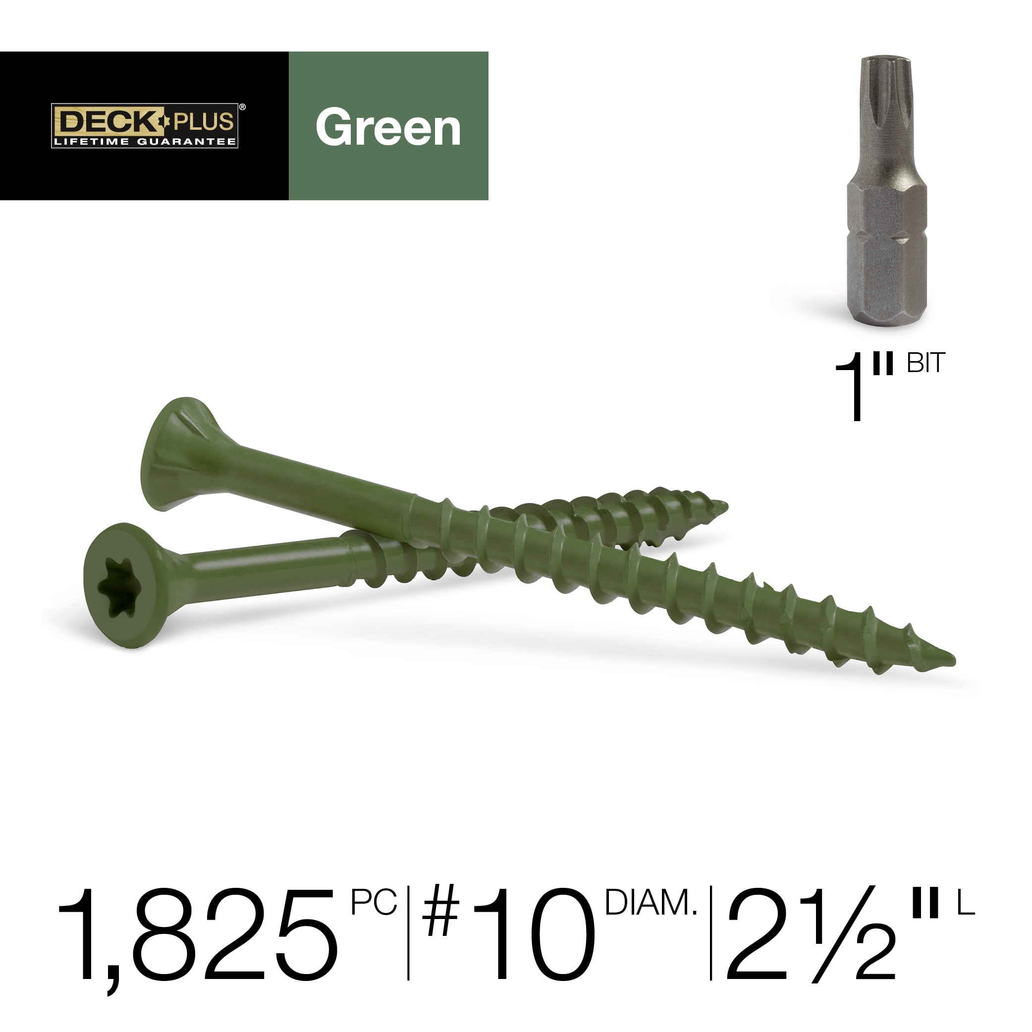 Deck Plus Exterior Green, Wood Screws, Steel, Self-Drilling, (#8 x 1-5/8"), 25 lb Box