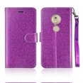 thumbnail image 2 of Value Pack for 5.7" Motorola Moto G7 Play Glitter Hybrid Material Grip & Anti-Slip Dust & Debris Protection Shock Absorption Foldable Stand Landscape Mode Leather Strap Slot Wallet Case + [Purple], 2 of 4
