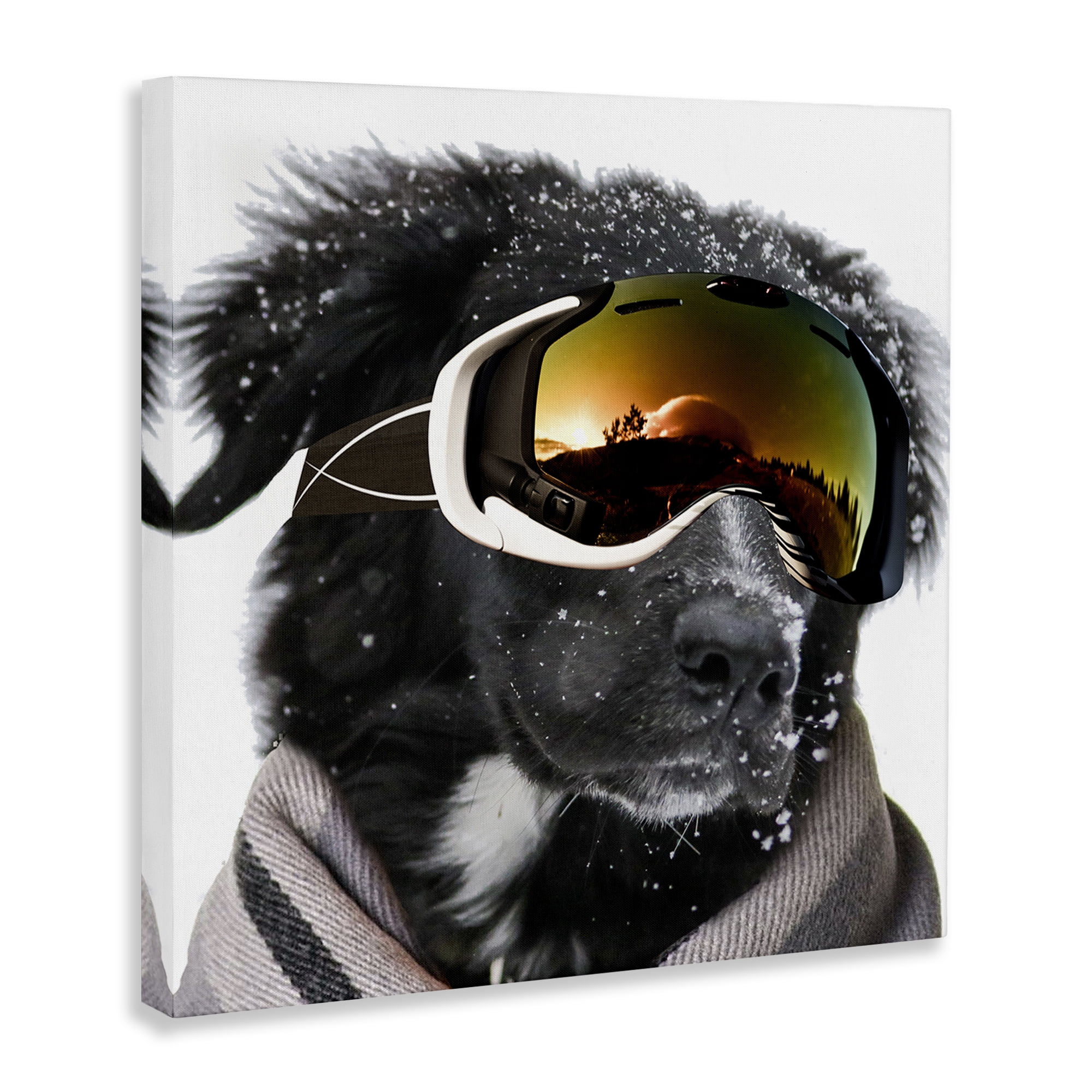 Stupell Industries Snowboarder Dog with Goggles Animals & Insects Painting Gallery Wrapped Canvas Art Print Wall Art, 17 x 17