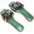 thumbnail image 3 of Women's Open Toe Color Block Sandals Slip on Metallic Outdoor Slides Shoes for Women Girls, 3 of 7