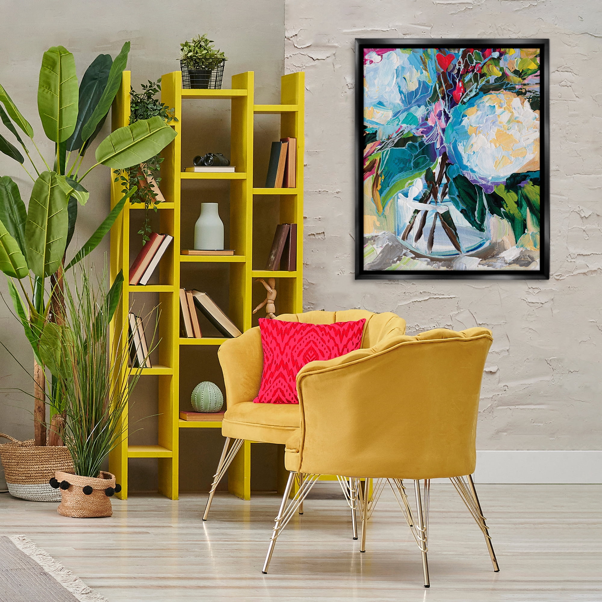 Stupell Industries Modern Lined Bouquet Plants & Flowers Painting Black Floater Framed Canvas Art Print Wall Art, 25 x 31
