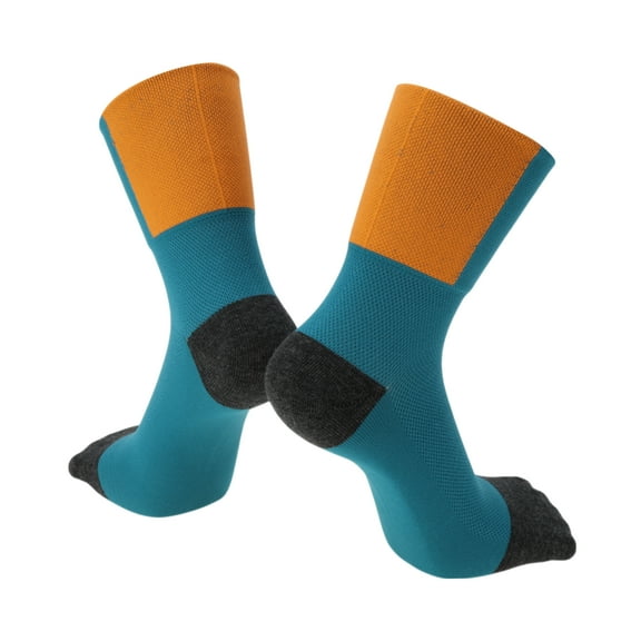 Unique Bargains Cycling Socks Absorb Sweat Outdoor Bike Socks Blue Orange Black Size XL Neutral and Universal 1 Pair Color Matching