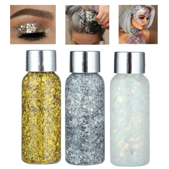 Coofit Body Glitter Gel 3 Bottles Sequins Mermaid Sequins Liquid Gel Kit Long-Lasting Chunky Glitter for Costume Party