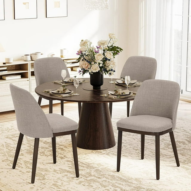 MALOL Upholstered Dining Chairs Set of 4, Modern Kitchen Chairs with Back, Fabric Side Dining Room Chairs with Wood Legs, Camel