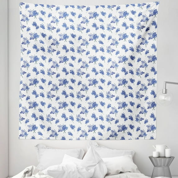 Floral Tapestry, Bundles of Forget-Me-Nots Meadow Cranesbills and Early Purple Orchids, Fabric Wall Hanging Decor for Bedroom Living Room Dorm, 5 Sizes, Blue Grey and Violet, by Ambesonne