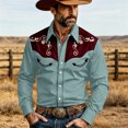 thumbnail image 2 of xfsWaSs Men's Western Cowboy Shirt Vintage Print Long Sleeve Shirts Slim Fit Casual Button Down Shirts Cowboy Style Festival Outfit Fashion Party Tops, 2 of 4