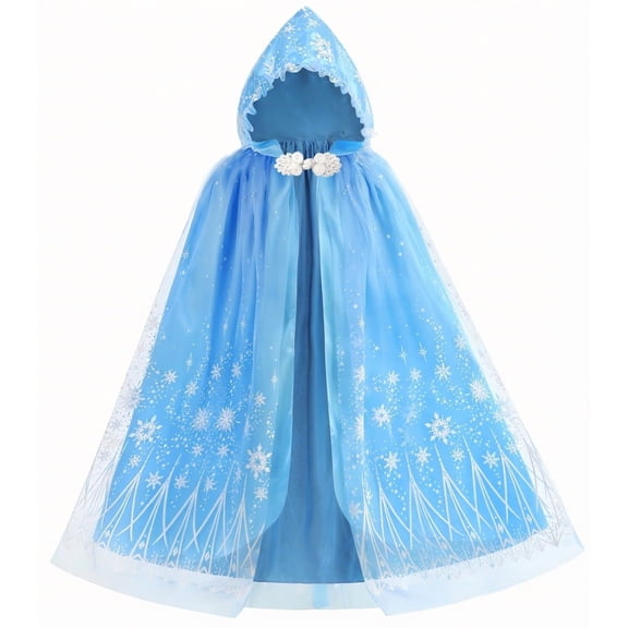 Girls Snowflake Princess Cape Kids Hooded Cloak Ice Costume 3-10Years